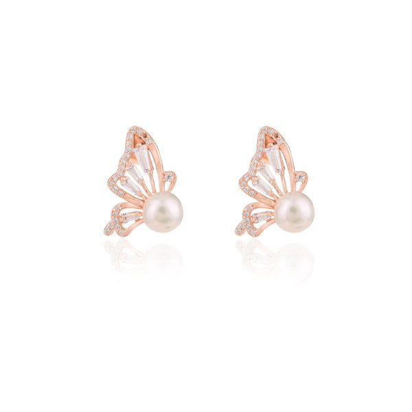 White Pearl Butterfly Stud Earrings