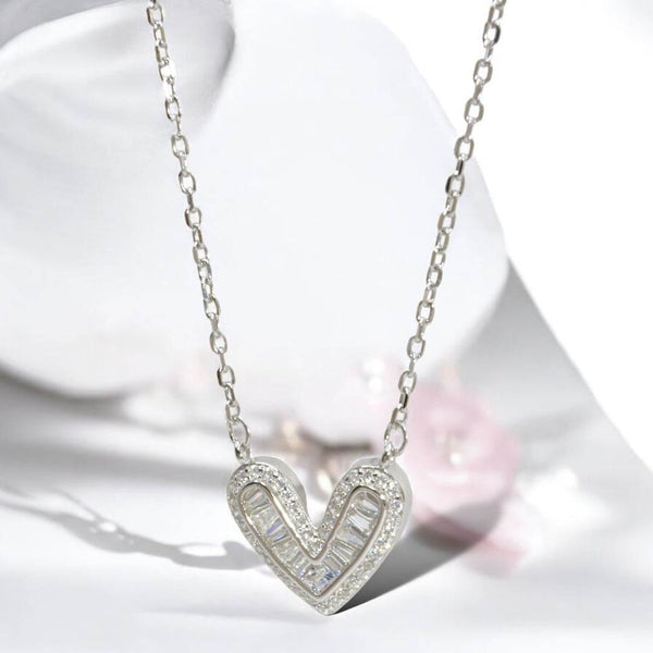 Heart with Round and Baguette Simulated Diamond CZ Necklace
