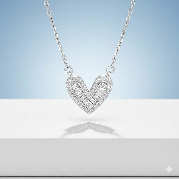 Heart with Round and Baguette Simulated Diamond CZ Necklace