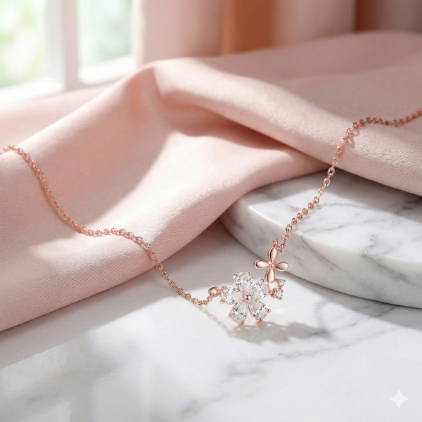 Rose Gold Flower Cluster Necklace