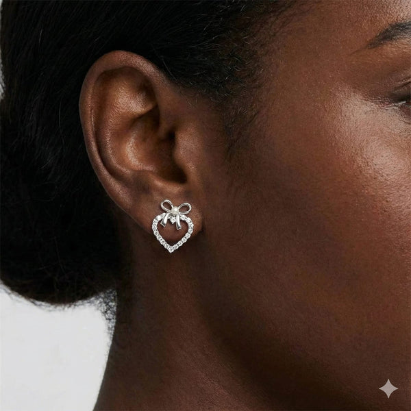 Crystal Heart Bow Earrings