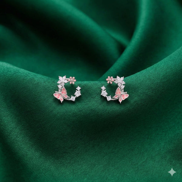 Breezy Butterfly Silver Stud Earrings