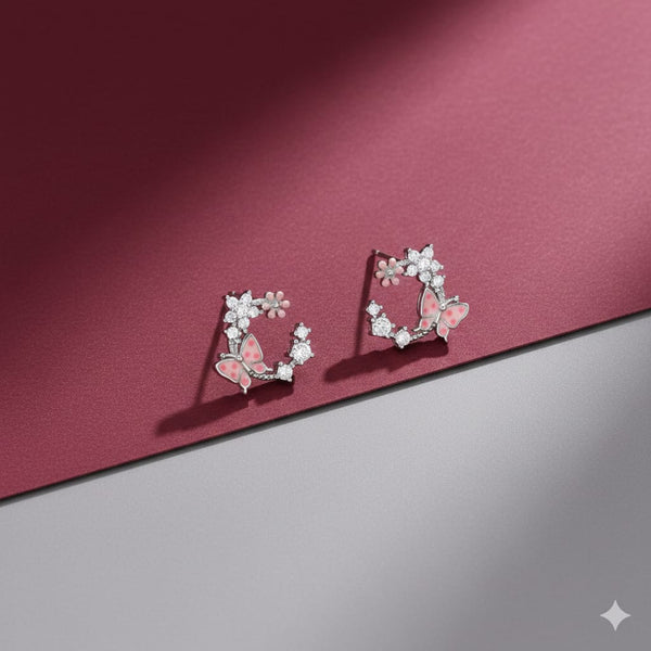 Breezy Butterfly Silver Stud Earrings