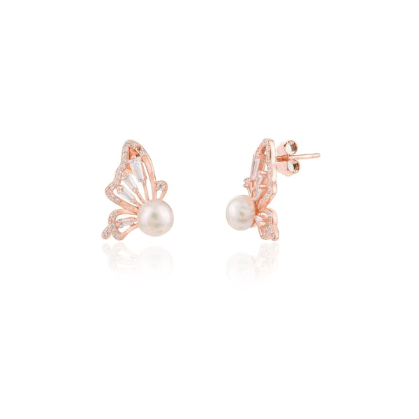 White Pearl Butterfly Stud Earrings