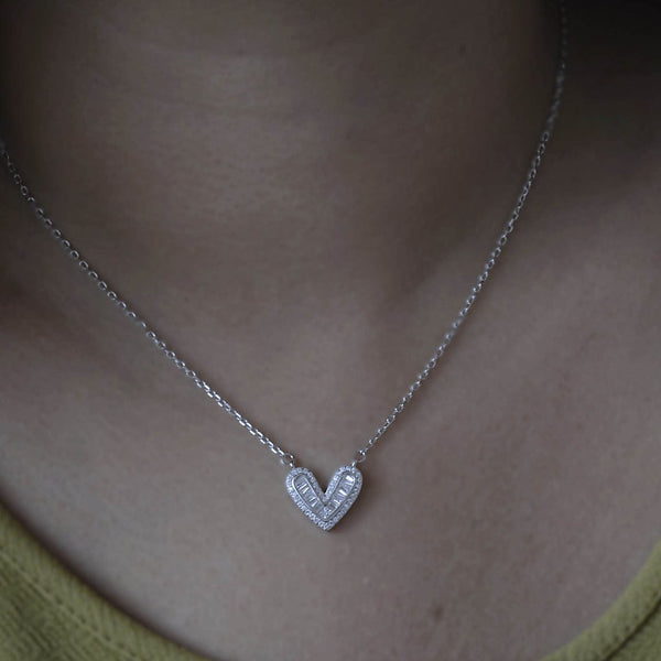 Heart with Round and Baguette Simulated Diamond CZ Necklace