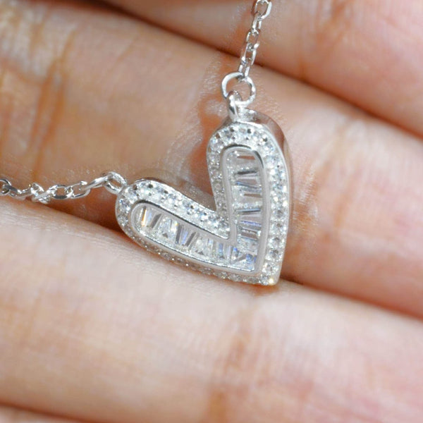 Heart with Round and Baguette Simulated Diamond CZ Necklace