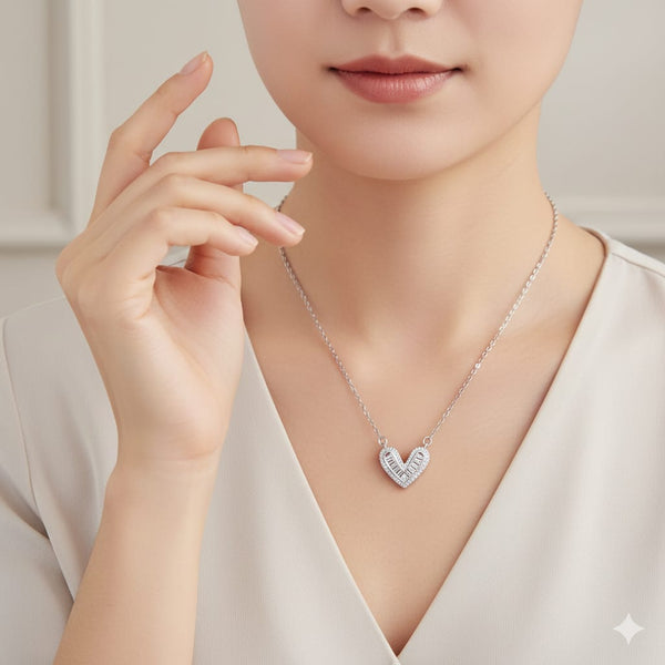 Heart with Round and Baguette Simulated Diamond CZ Necklace